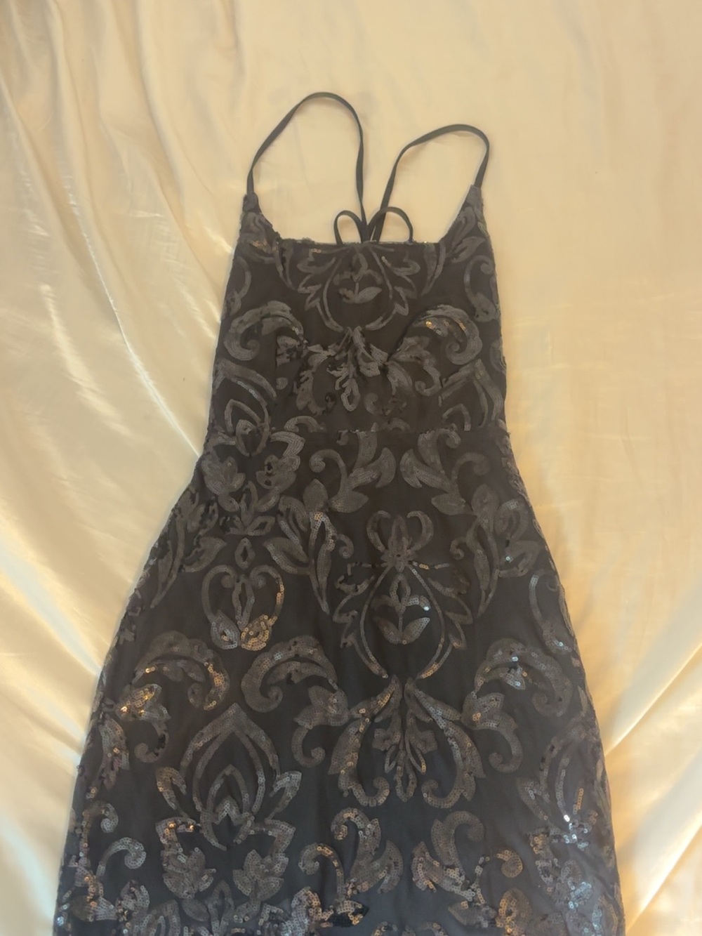 Black Sequined Maxi Dress with Delicate Double Straps